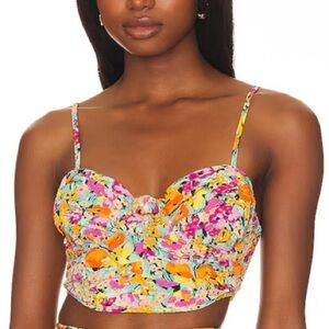 For Love & Lemons NWT Suvi Crop Top Medium Floral Camisole Multi Pink Orange